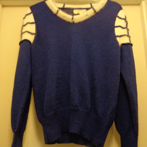 1980S VINTAGE BLING LILY OF CALIFORNIA ANGORA WOOL RABBIT HAIR DESIGNS SWEATER M - Picture 1 of 8